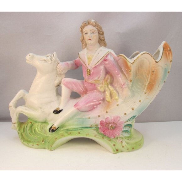 Victorian Boy on Horse Shell Bisque Planter by Wales Chinaware made in Japan - Picture 14 of 14
